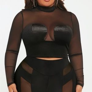 SHEIN| Sexy Plus Mock Neck Mesh/Velvet Top